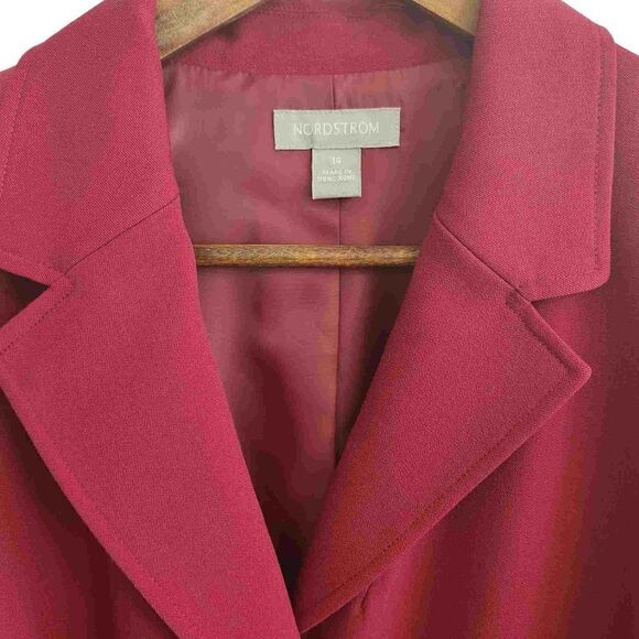 NORDSTROM Button Front Burgundy Blazer Size 14 - Picture 3 of 4